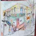 reliable fish and chips watercolour sketch